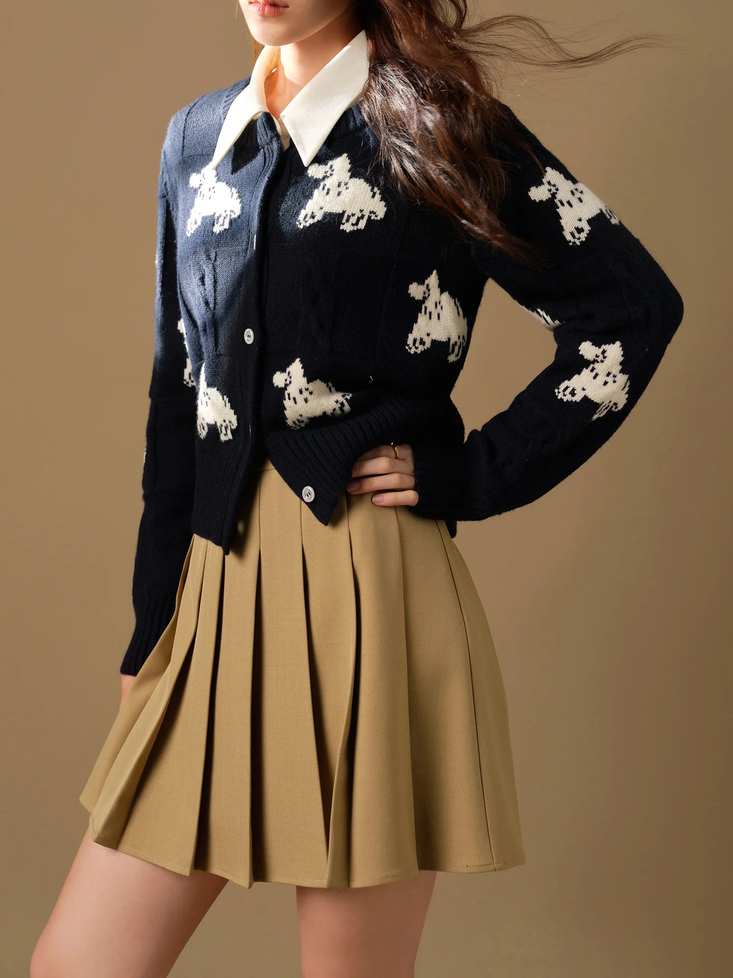 DUSHU Women's Animal Pattern Design Wool Knitted Cardigan 2024 Winter New Fashion Casual Versatile Warm Knitwear 24DS84105