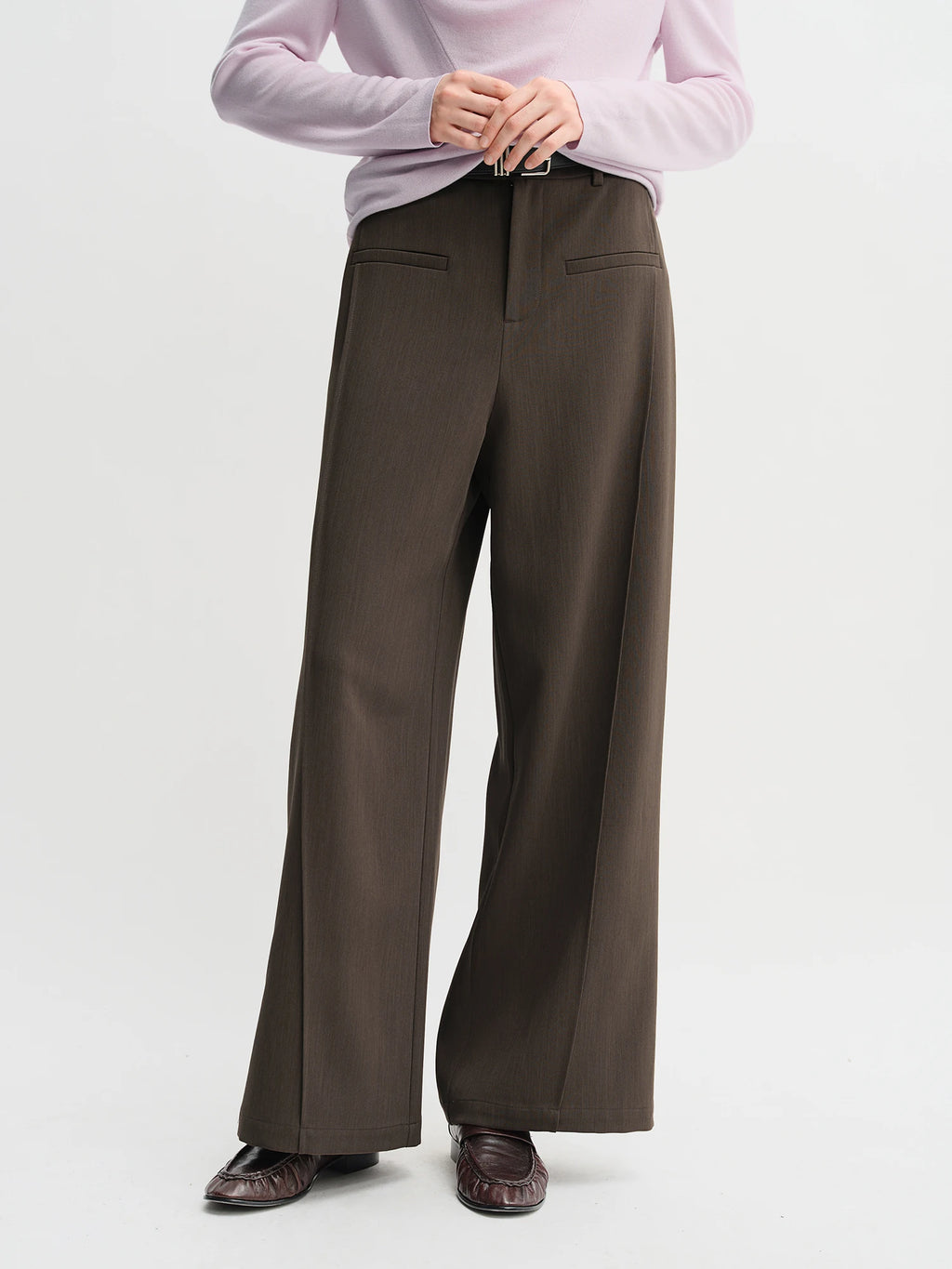 DUSHU Autumn 2025 Women's Wide Leg Trousers - Structural Seam Detail Horizontal Pocket Office Casual Pants with Relaxed Fit