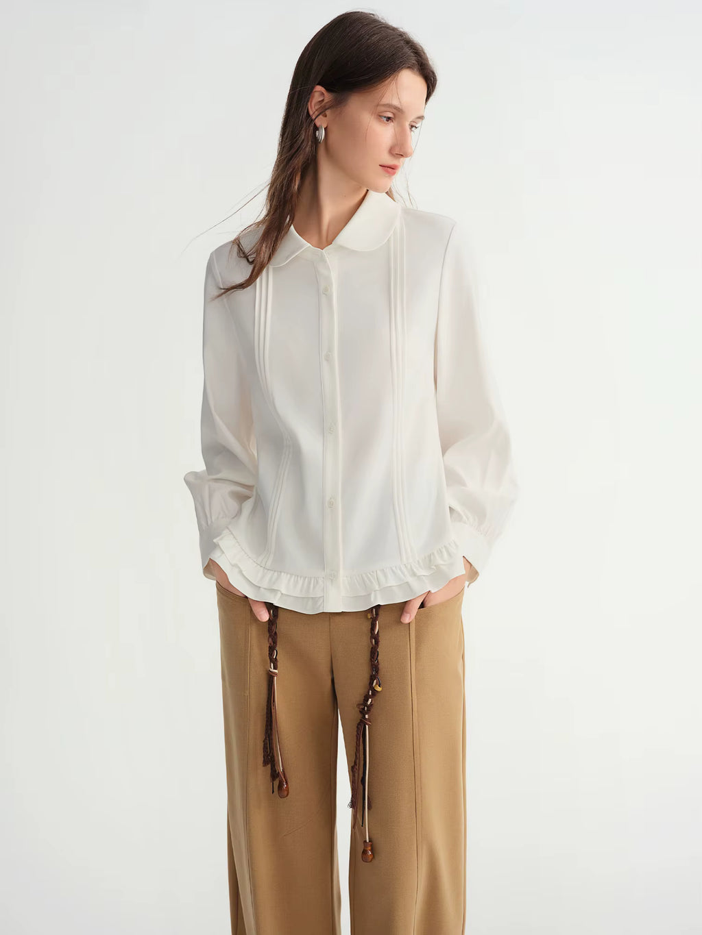 Plus-size Women Clothing 【Sweet Tea Girl】 Striped Gathered Wooden Ear neckline and hem Babydoll Dress 2025 Winter Shirt