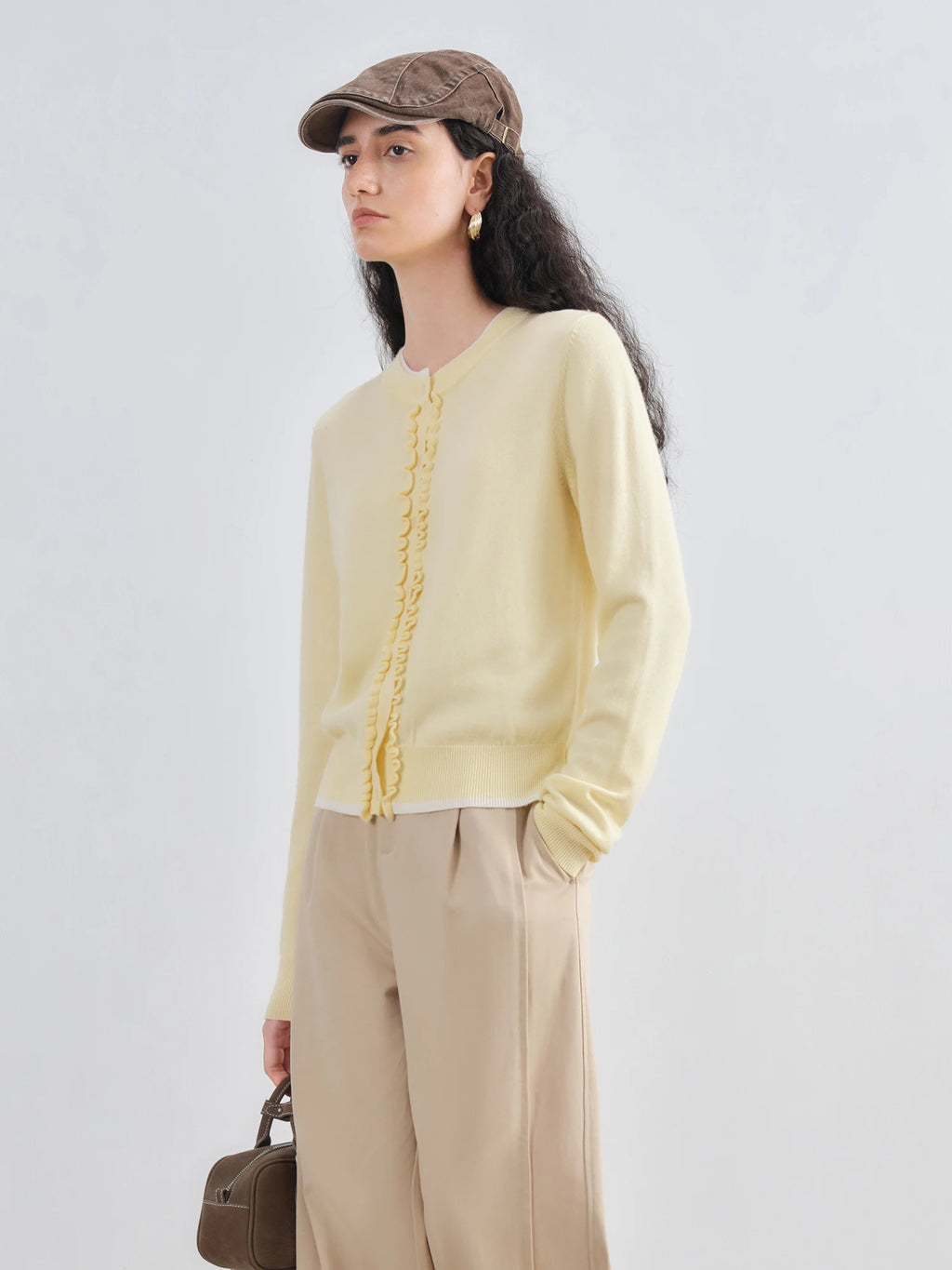 ZIQIAO Autumn 2025 Women's Structured Shoulder Knit Cardigan - Round Neck Layered Illusion Fit Textured Open Front Casual Top