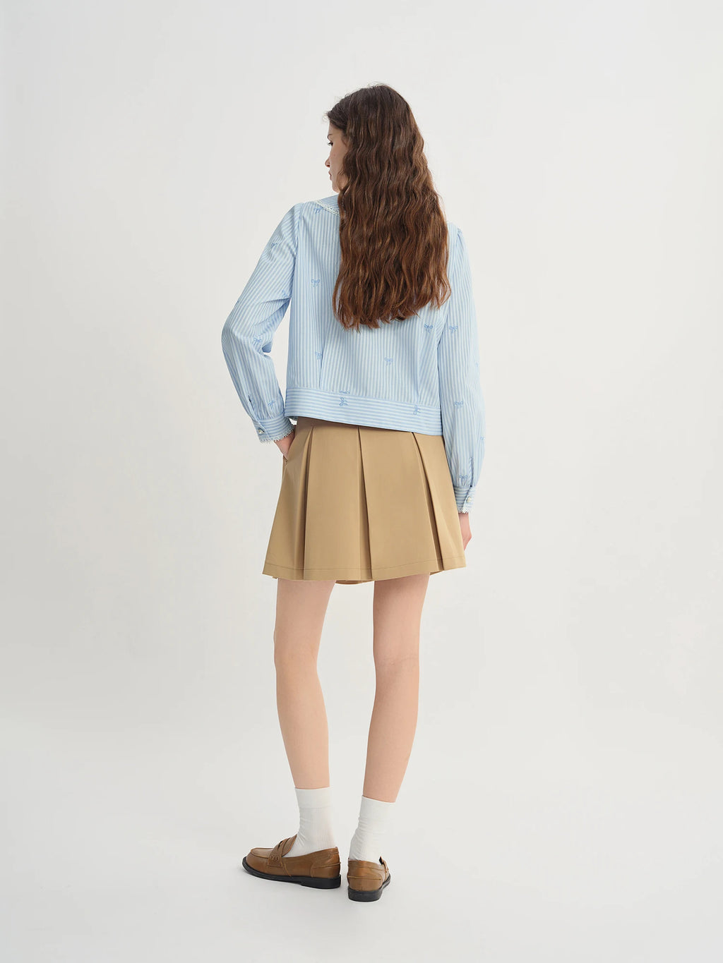 DUSHU Plus Size Women's Lace Trim V-Neckline Striped Shirt Fall 2025 New Arrival Fashion Commuting Top Women Shirts