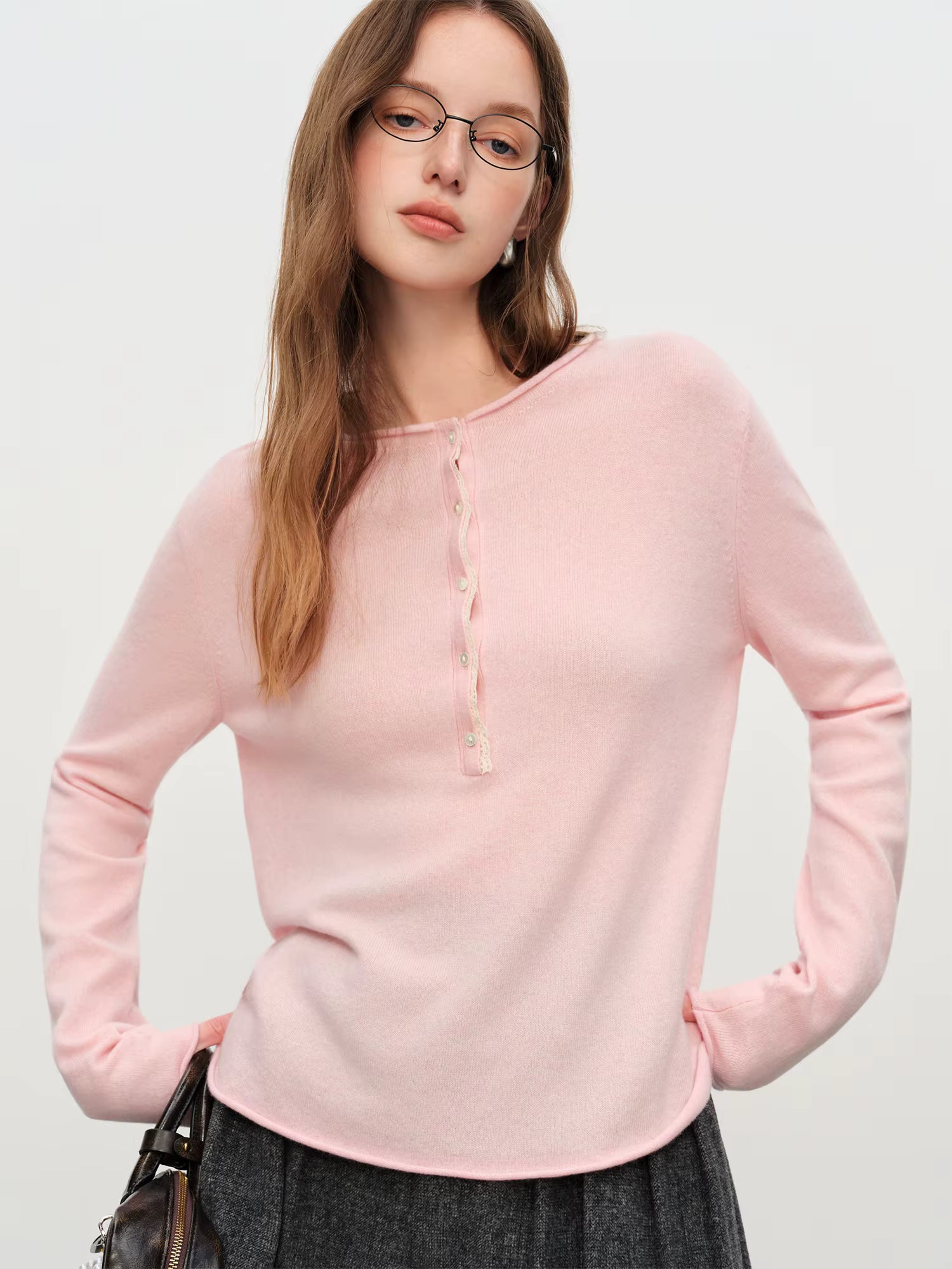 2025 Winter Women's Lace Trim Knit Sweater - Round Neck Wool Blend Pullover Top with Soft Touch for Casual Comfort