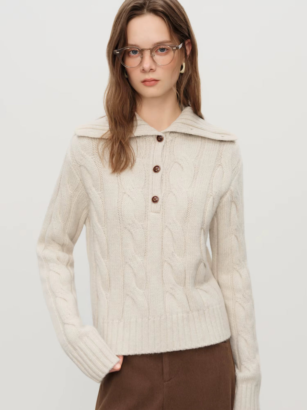 Reversible Turned-Up Collar Floral Knit Sweater for Women Winter 2025 New Arrival Slightly Oversized Fit Sweaters Pullovers