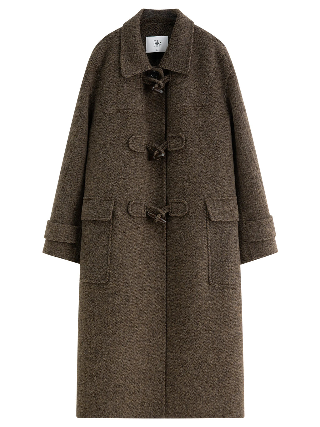 FSLE Retro Academic Herringbone Double-Faced Tweed Coat for Women Winter 2025 New Arrival Oversized Jacket Outerwear Blends