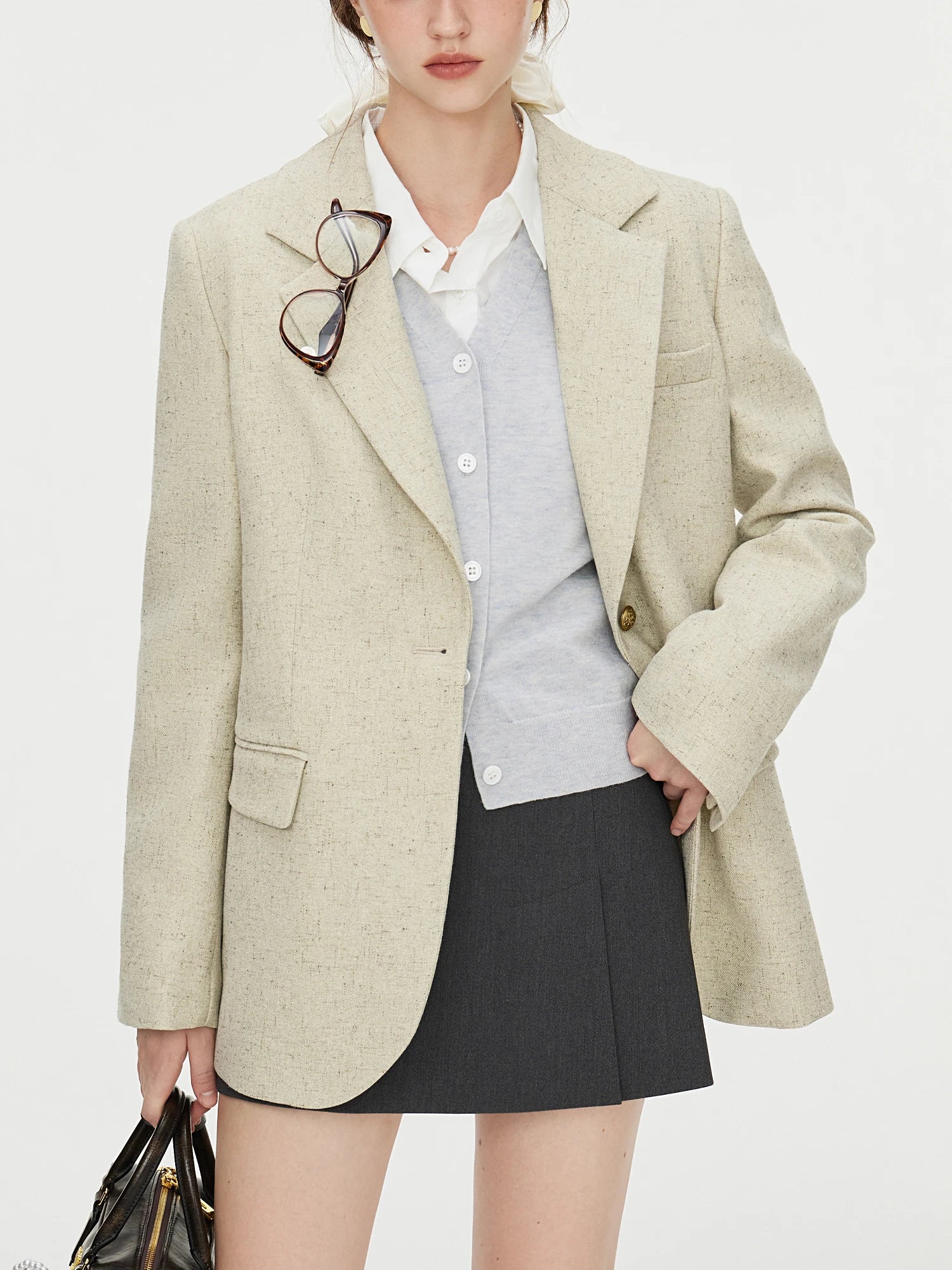 FSLE Office Lady Minimalist Flat Collar Suit Jacket for Women Autumn 2024 New Retro Fashionable Suit Casual Loose 24FS13246