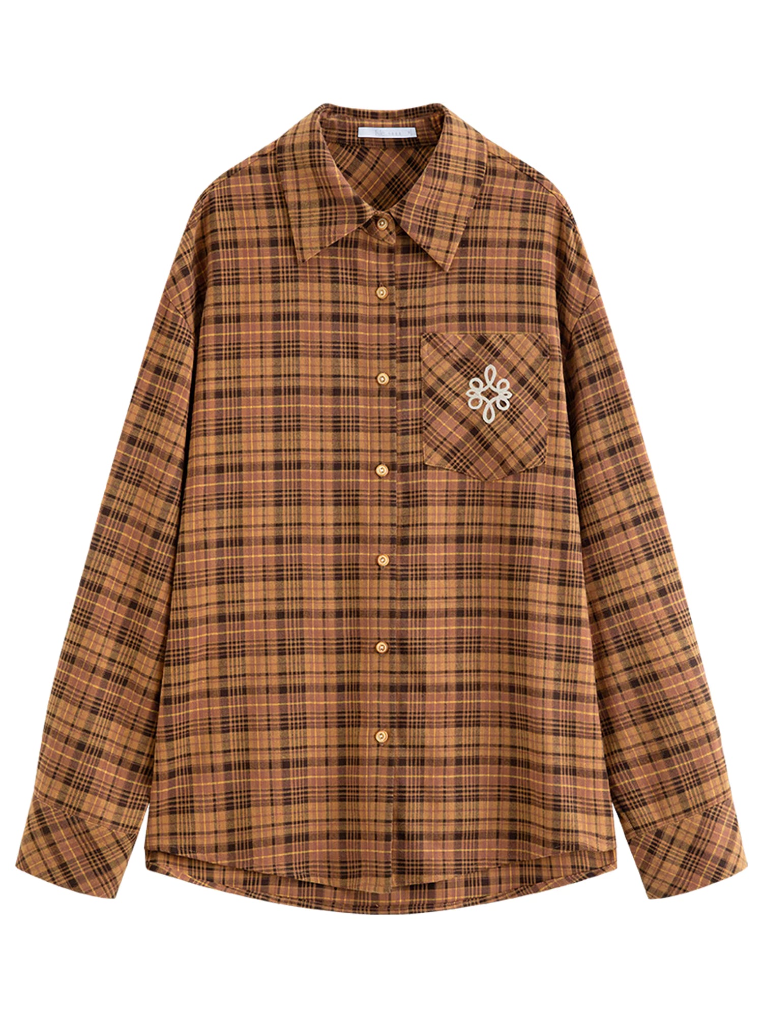 Brushed Plaid Shirt Women's Winter 2025 New Long Sleeve Plaid Retro Embroidery Shirt Classic Leisure Loose Tops