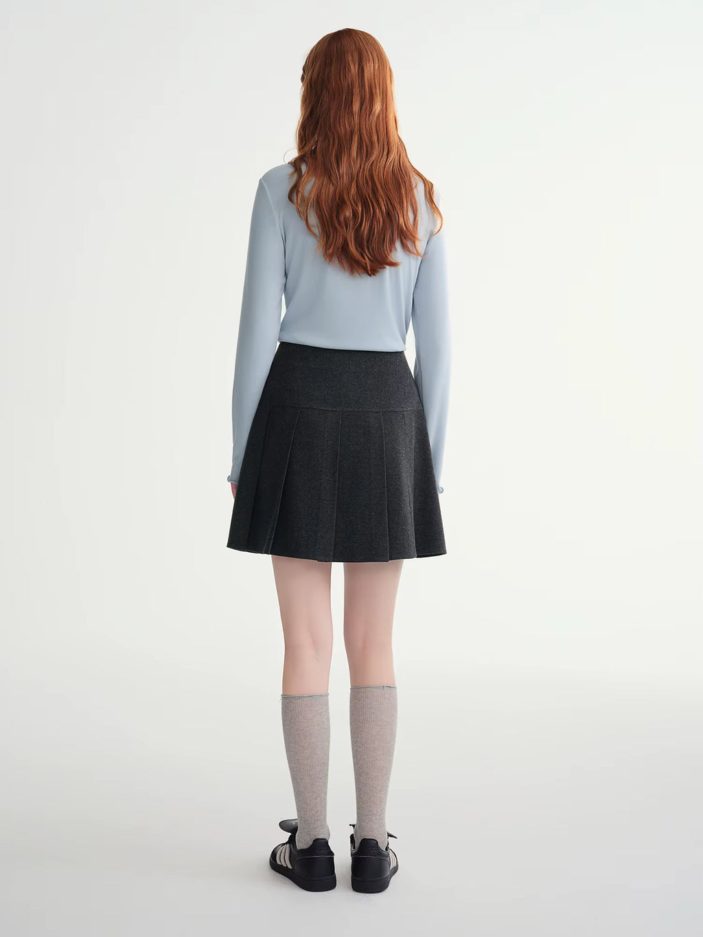 Long Pleated Skirt Women Gray Solid Simple Basics 2025 Autumn and Winter High Waist A-line Mini Skirt Korean Style