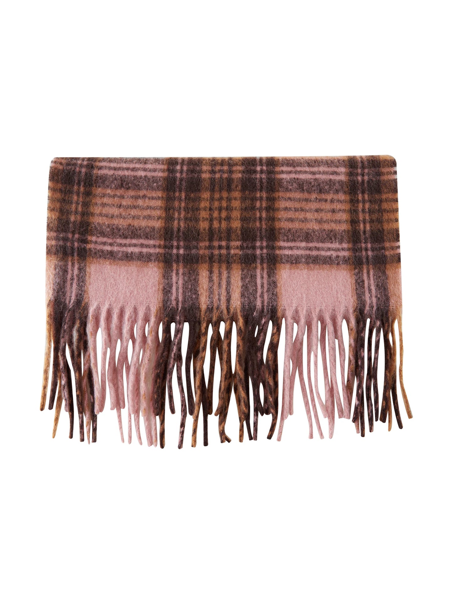 FSLE Women Scarf Pink Coffee Plaid Scarf Tassel Design Winter New Warm Scarves 50CM*180CM 24FS14724