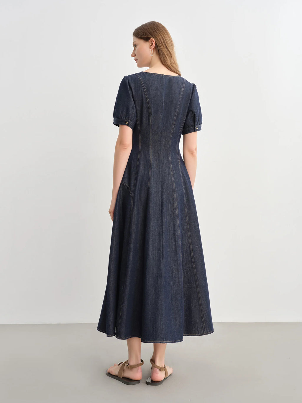 DUSHU Plus Size Denim Dress Women Summer Lyocell Tencel Breathable Slim Vest Dress Line Carved Dress