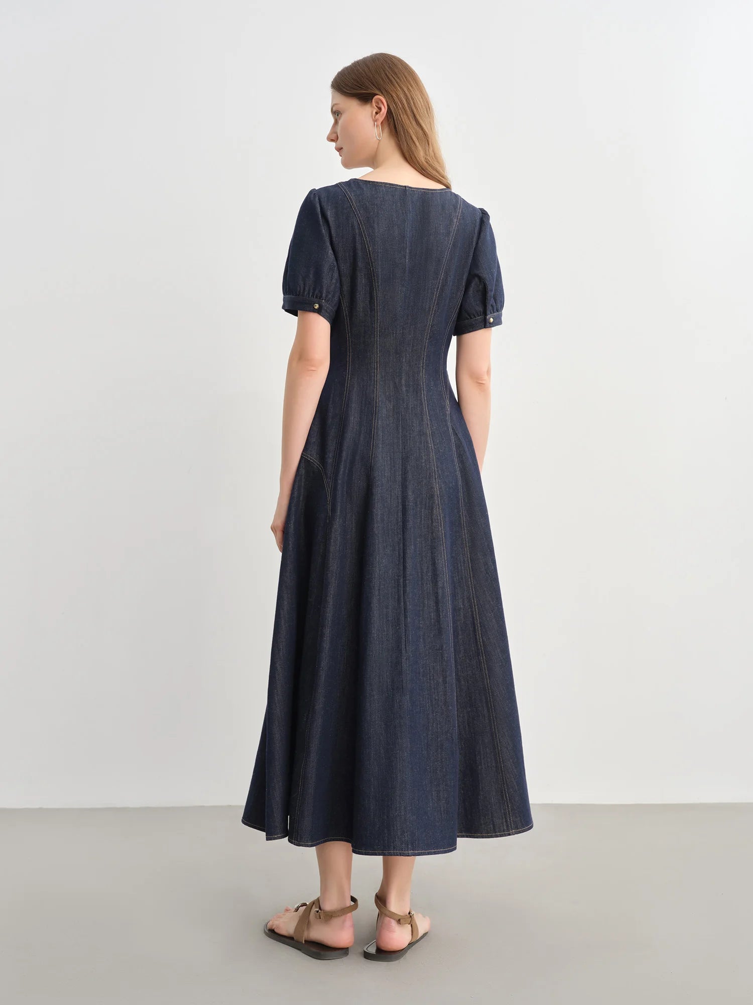 DUSHU Plus Size Denim Dress Women Summer Lyocell Tencel Breathable Slim Vest Dress Line Carved Dress