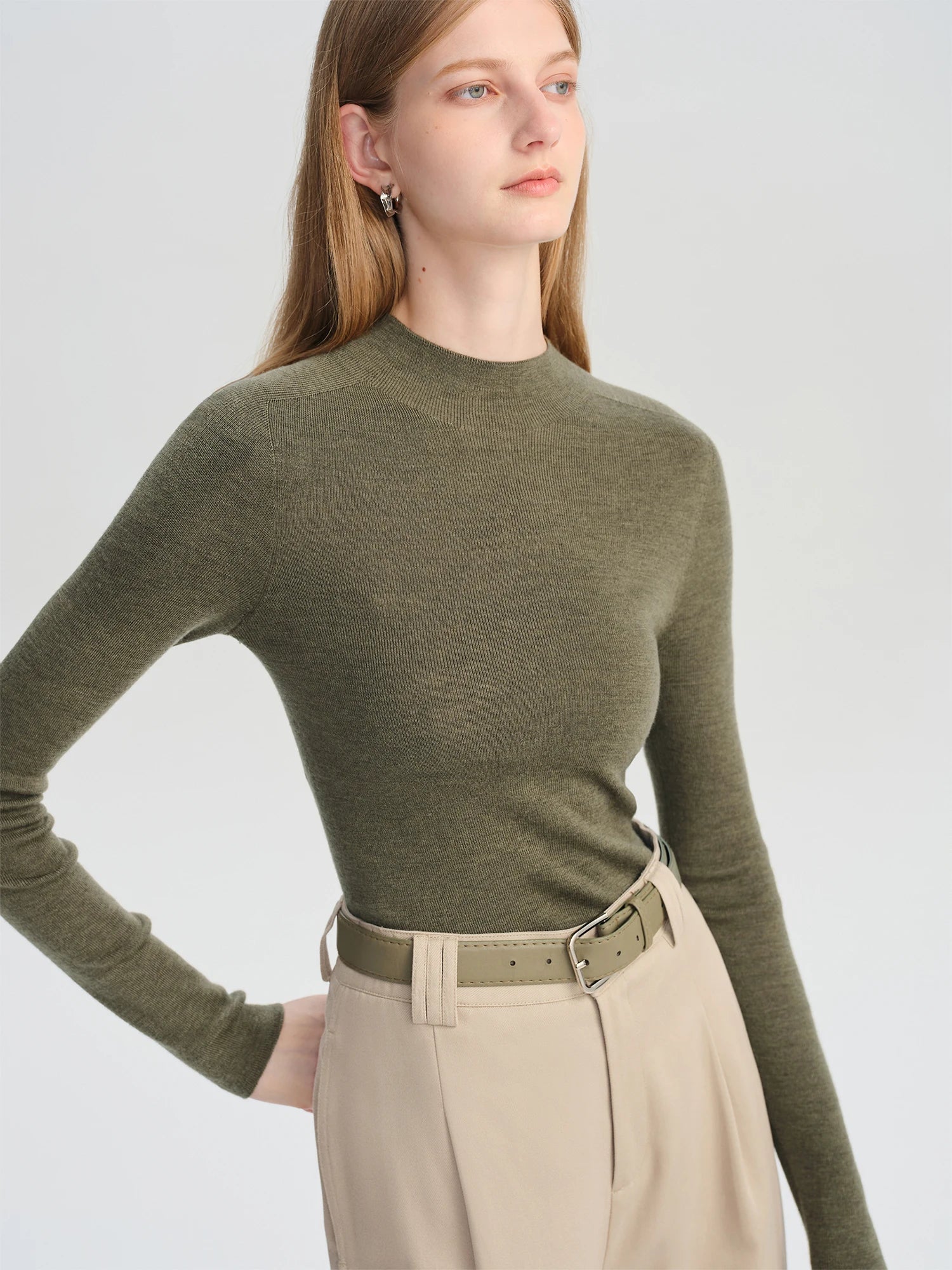 ZIQIAO Wool Sweater for Women Autumn and Winter New 18 Needle Nude Seamless Knitted Bottoming T-shirt