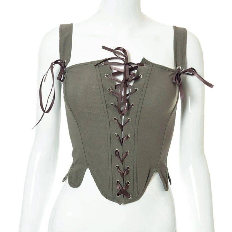 Medieval Renaissance Corset Tops Vintage Bustier Crop Tops Lace-up Ren Faire Corset Black White Bodice Tanks Camisole For Women