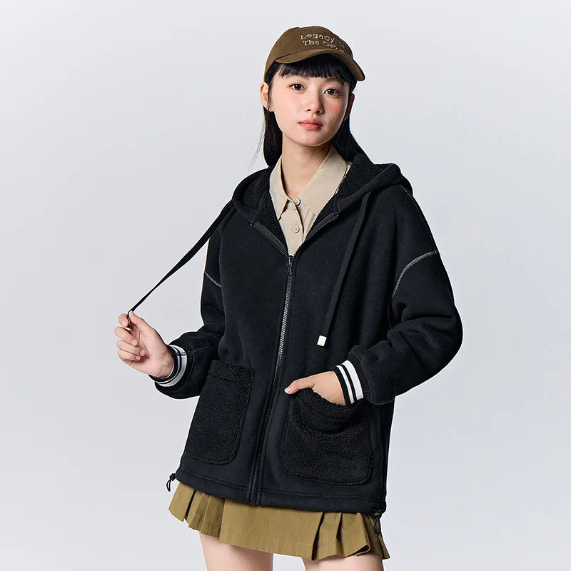 Semir Coat Women Imitation Lamb Wool Polar Fleece Cardigan Loose 2023 Winter New Hooded Reversible Plus Fleece Jacket