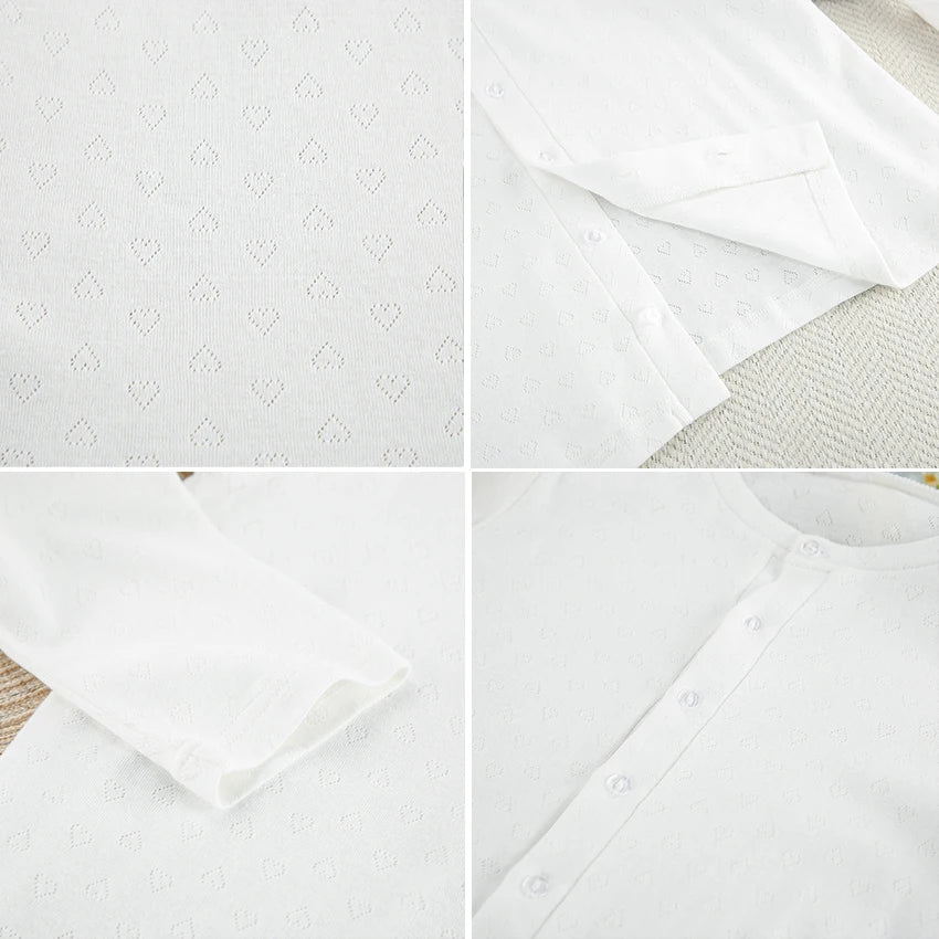 Autumn White Pure Cotton Jacquard Sleepwear Women's 100% Cotton Pyjama Long-sleeved Shorts Pajamas Home Wears 2Pcs Nightwear