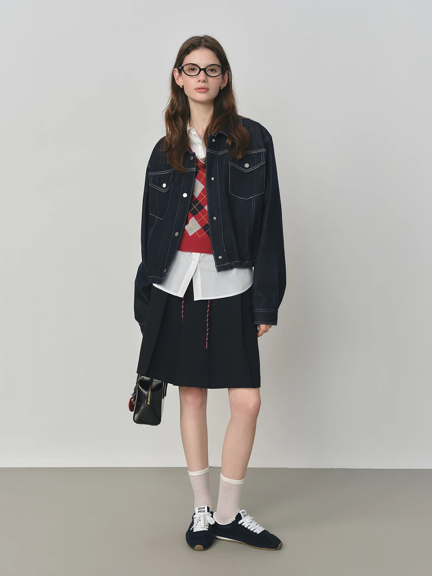 FSLE 2025 New Arrival Women Denim Versatile Classic Retro Hem Cowhide Jacket 2025 Autumn New Short Chic Vintage Jacket
