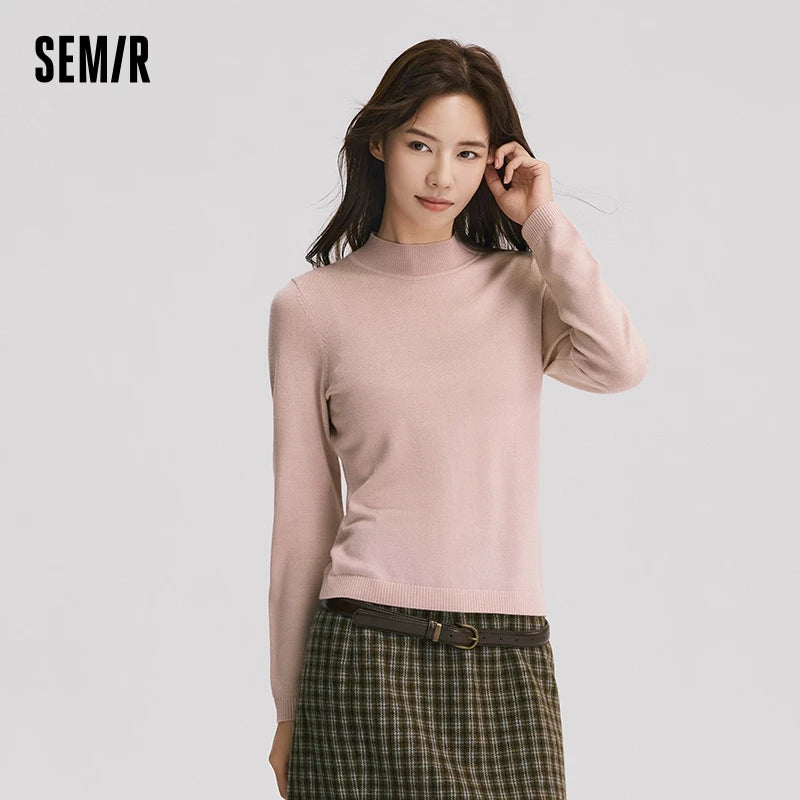 Semir Knitted Sweater Women Solid Color Woolen Sweater Versatile Slimming 2024 New Winter Basic Base Layer Pullover