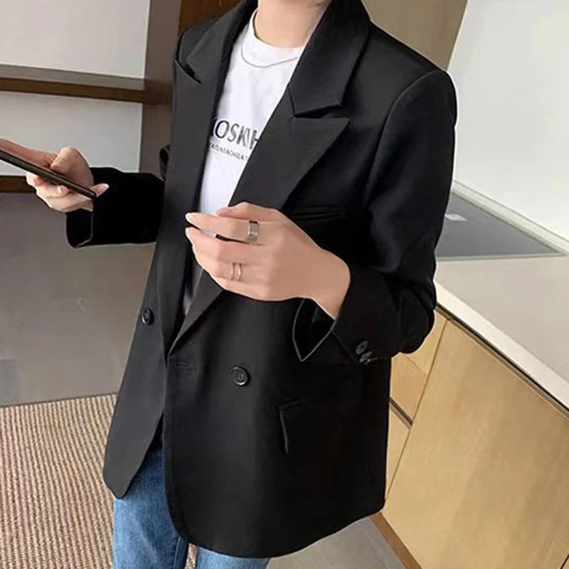 2024 Temperament Double-Breasted Blazer Women Spring Autumn Long Sleeve Chic Blazers Woman Buttons Office Suit Jacket Ladies