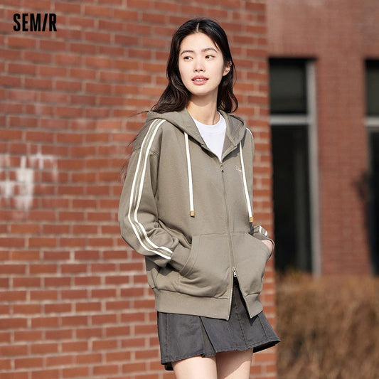 Semir 2024 Jacket Women Loose Top Casual Sports Style Spring New Embroidered Hooded Jacket Simple Coats