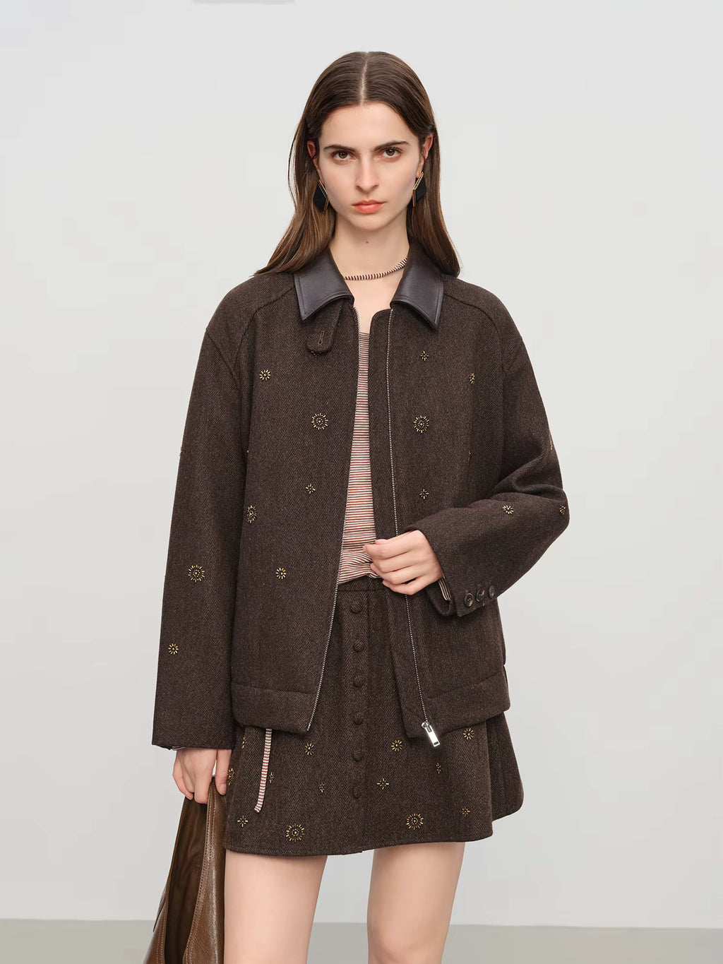 【Premium Series】Wool Embroidery Patchwork Tweed Coat Women 2025 Winter New Jacket Turn Down Collar