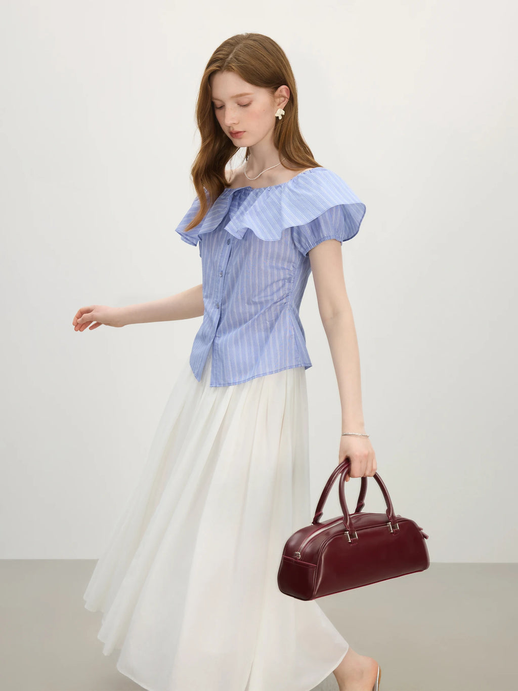FSLE Ruffled Two Style Wear Short-sleeved Shirt for Women 2025 Summer New Arrival Unique Design Tops Holiday Seaso
