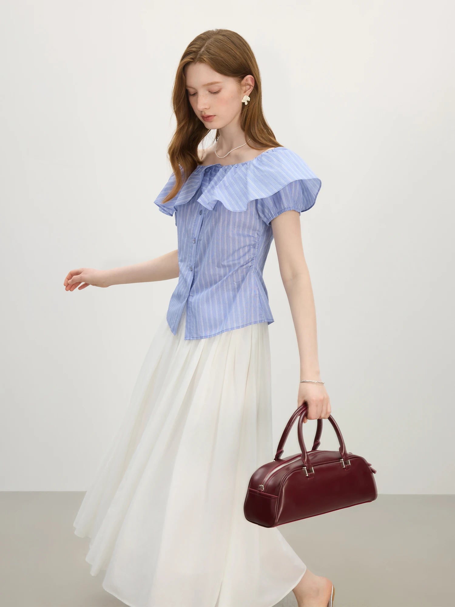 FSLE Ruffled Two Style Wear Short-sleeved Shirt for Women 2025 Summer New Arrival Unique Design Tops Holiday Seaso