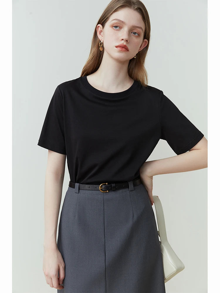 Cotton Short-Sleeved T-Shirt Round Neck Straight White Black Top For Women