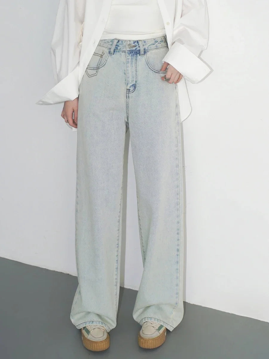 CHIC VEN Women Jeans Casual New High Waisted Cotton Straight Wide Leg Trousers Female Long Denim Pants Spring Autumn 2024