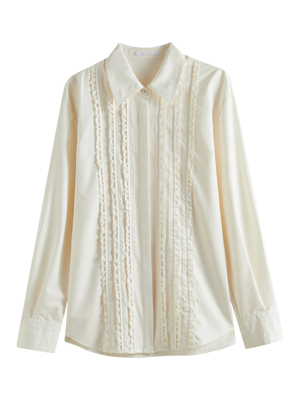 FSLE Women Beige Long Sleeve Shirts French Style Ruffle Drop Sleeve Commuter Shirt Office Lady 2024 Winter New Blouse 24FS14652