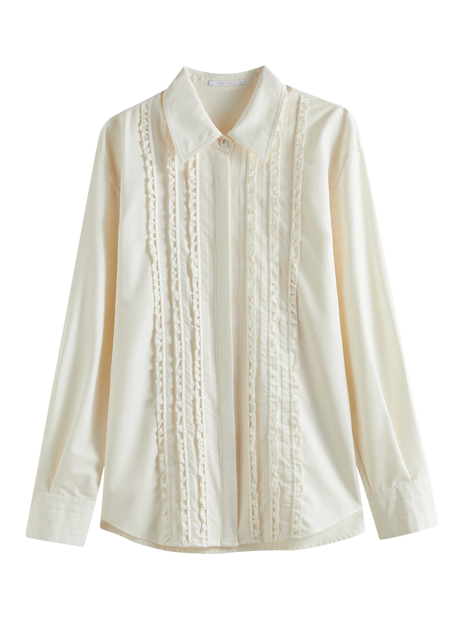 FSLE Women Beige Long Sleeve Shirts French Style Ruffle Drop Sleeve Commuter Shirt Office Lady 2024 Winter New Blouse 24FS14652