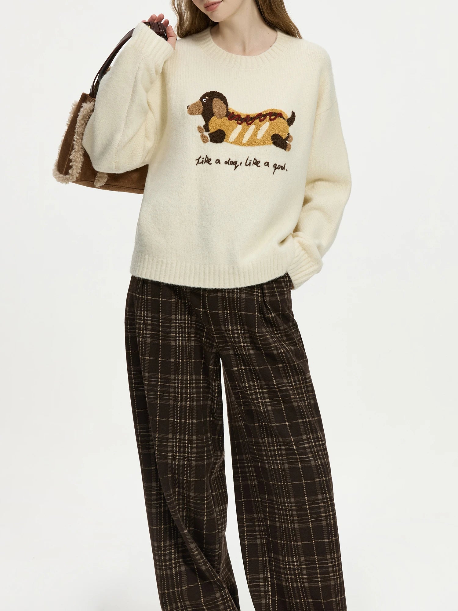 FSLE【3 Colors】Women Embroidered Knitted Sweater Round Neck Drop Sleeve Winter Thick Short Pullover Sweaters Tops 24FS14395