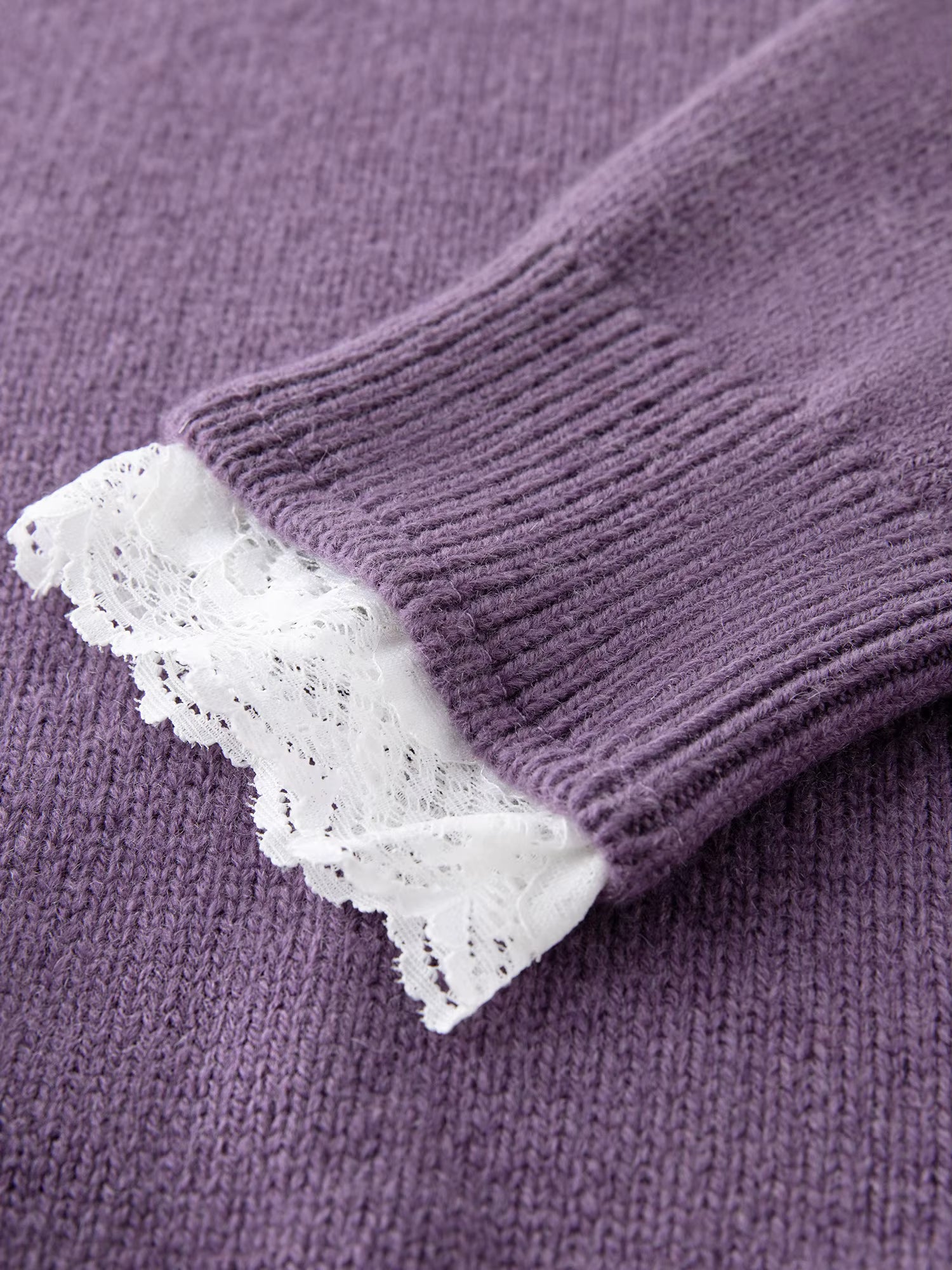Winter 2025 Women's V-Neck Lace Knit Sweater - Sweet Feminine Pure Wool Blend Pullover Relaxed Fit for Casual Elegance