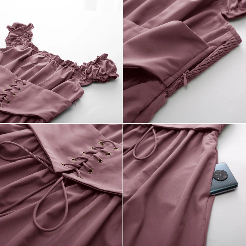 Women's Dress Fashion Vintage Renaissance Midi Dress Holiday Sleeveless Square Neck Flared A-Line Dress For Dating 