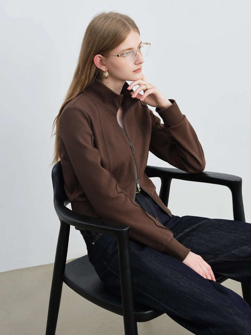 ZIQIAO Petite Stand-Up Collar Hoodie Jacket 2025 New Autumn Collection Waist Cinching Slimming Open-Front Top