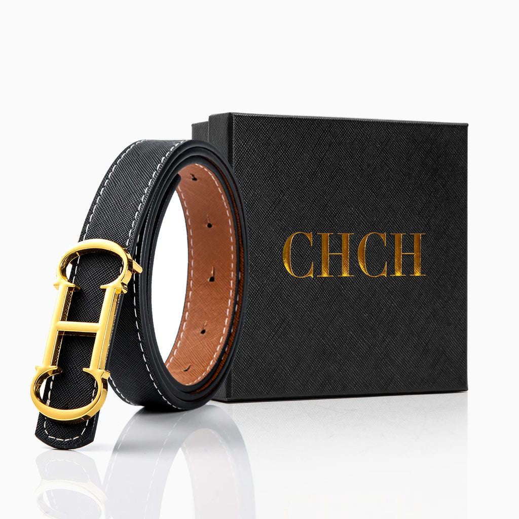 CHCH Double-sided Leather Belt women's Alloy New Luxury Design Fashion Jeans Decorative Women's Retro Decorative Belt