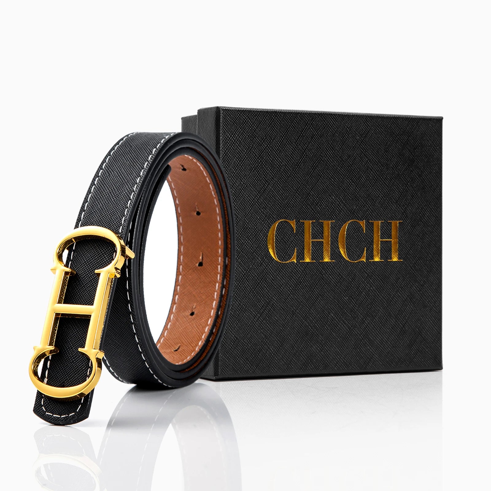 CHCH Double-sided Leather Belt women's Alloy New Luxury Design Fashion Jeans Decorative Women's Retro Decorative Belt