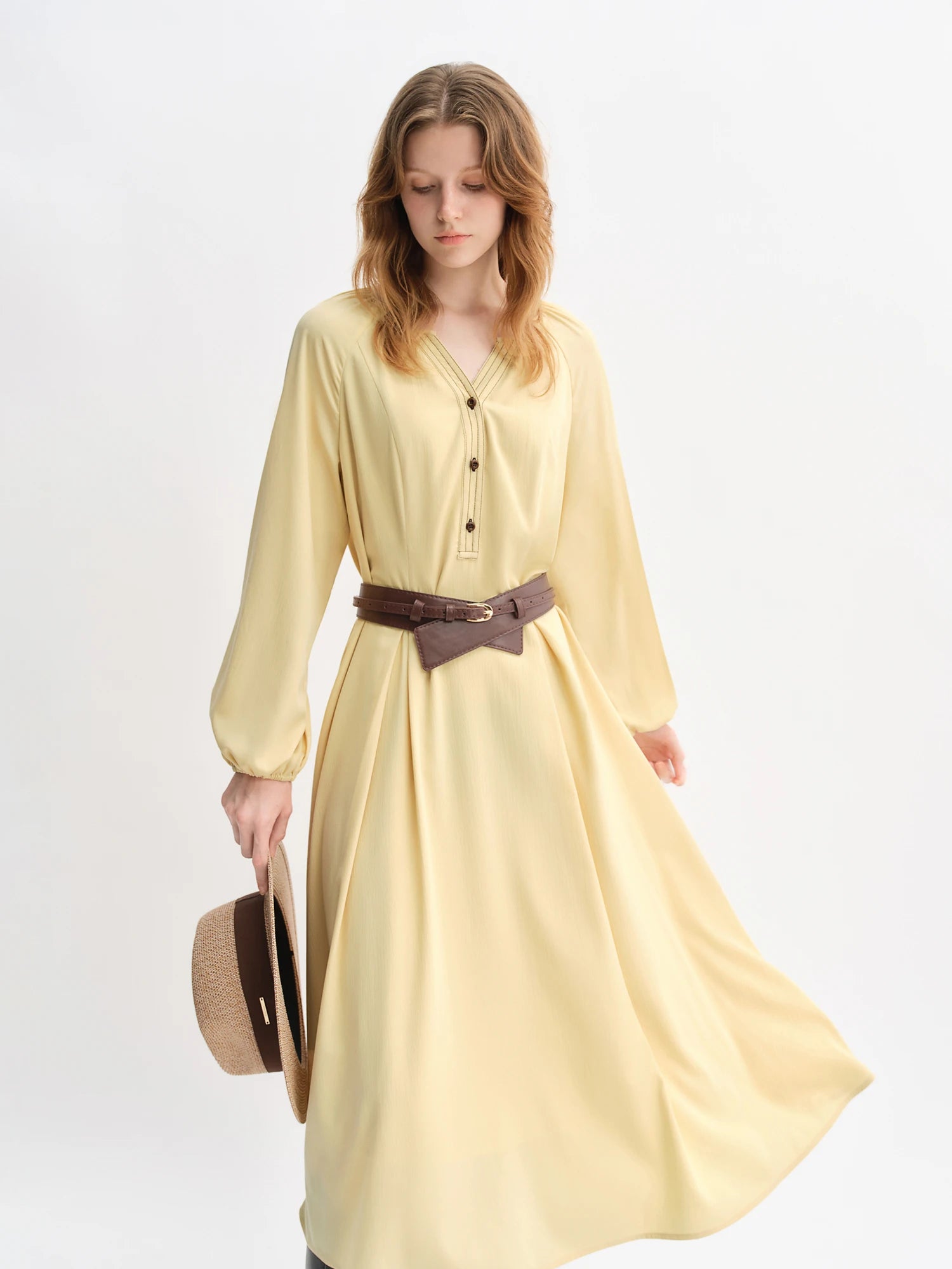 DUSHU Plus Size Women's Apple-shaped Color-blocked Oversized Long Sleeve Dress Autumn 2025 New Arrival Office Casual