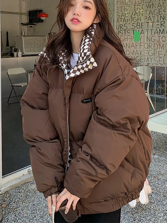 Winter Down Cotton Jacket Women 2023 New Zipper Loose Padded Coat Female Solid Thickening Warm Puffer Parkas Jackets Black Khaki