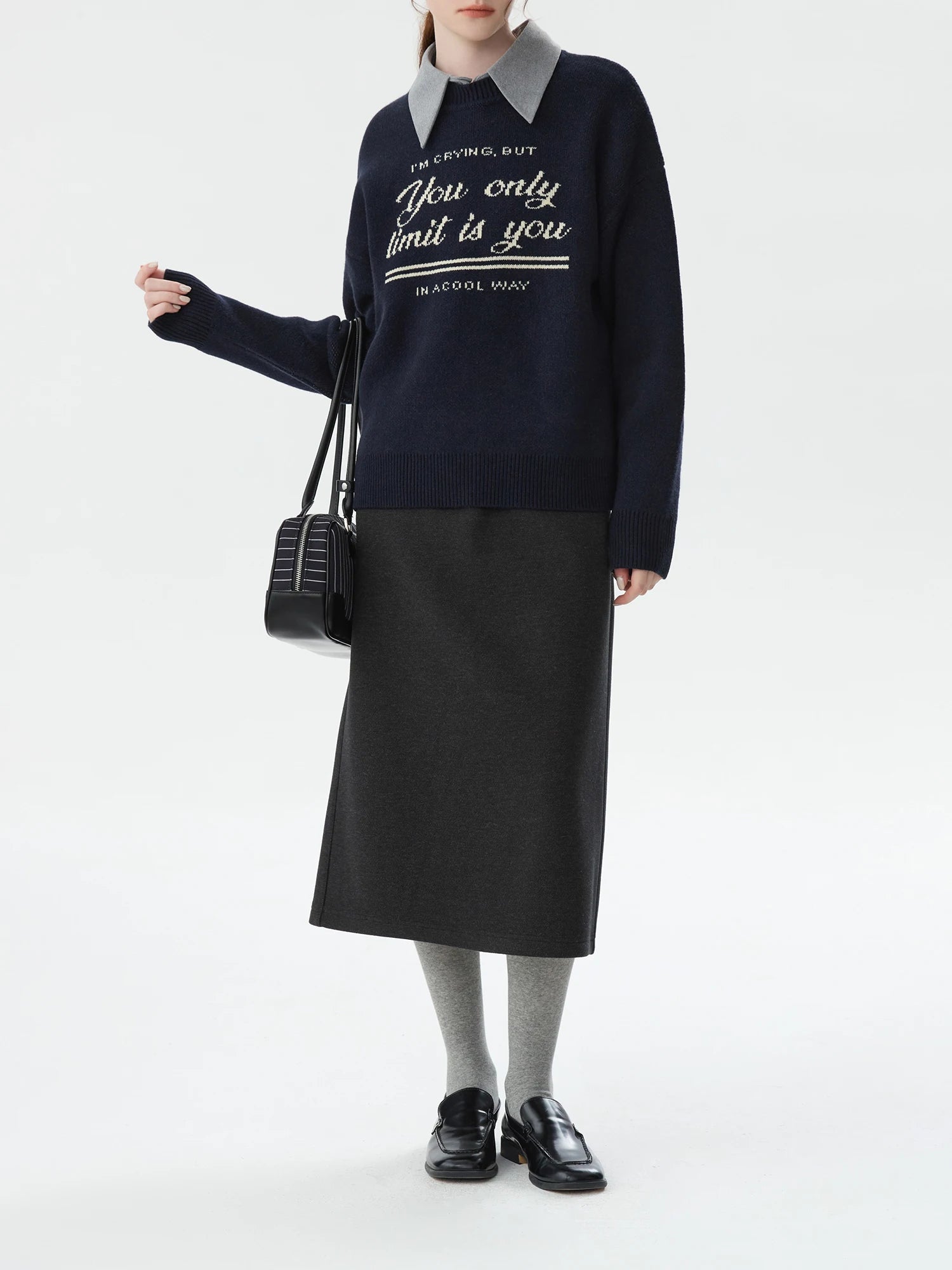 FSLE Office Lady Korean Style Pullover Knitted Sweater for Women, 2024 Autumn and Winter New Contrasting Color Sweater 24FS14583