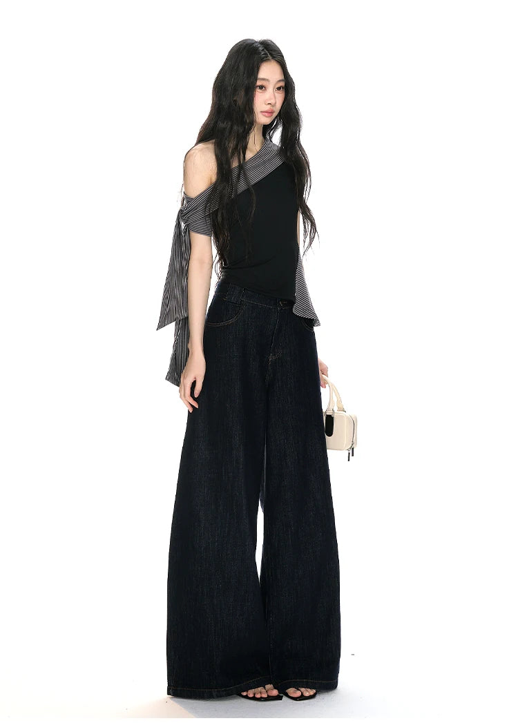 Modern Asymmetrical One-Shoulder Wrap Detail Top