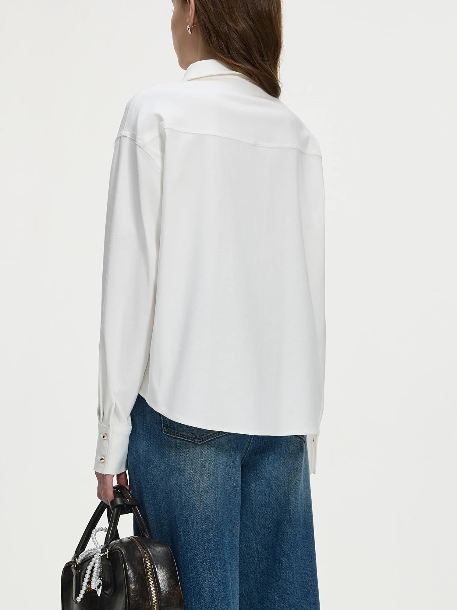 FSLE Women White Blouses Winter New Thick Long Sleeve Shirts Polo Neck Drop Sleeve Slightly Strech Office Lady Blouse 24FS14410