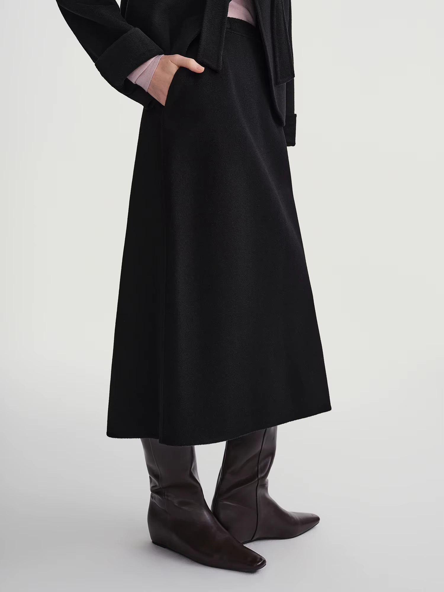 Elegant Sets Women Winter Cropped Black Coats Skirt Suit Peter Pan Collar Woolen Jacket Age-reducing Temperament French