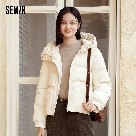 Semir Cotton Coat Women Three-Proof Hooded Bread Coat Gentle Sweet 2023 Winter New Loose Solid Color Versatile Thick Coat