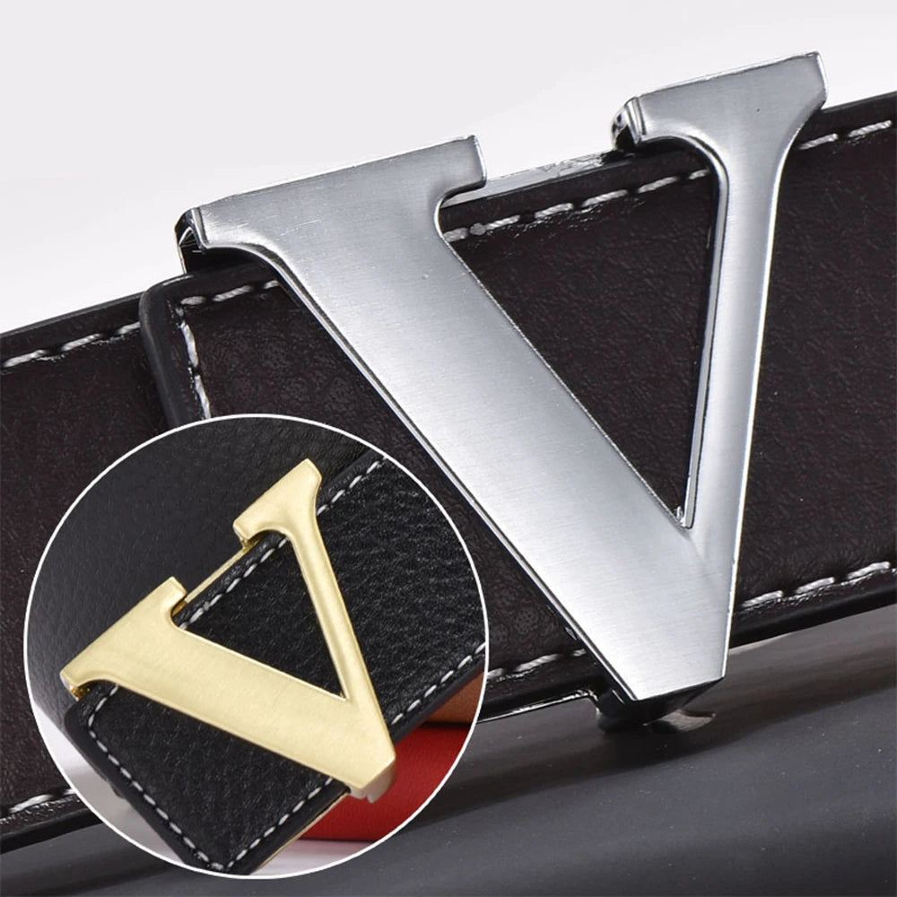 LUCKACE Design Belt For Men Fashion Women Luxury Letter Smooth Buckle Belts Alloy V Buckle Belts Leather Belts Gifts Waist