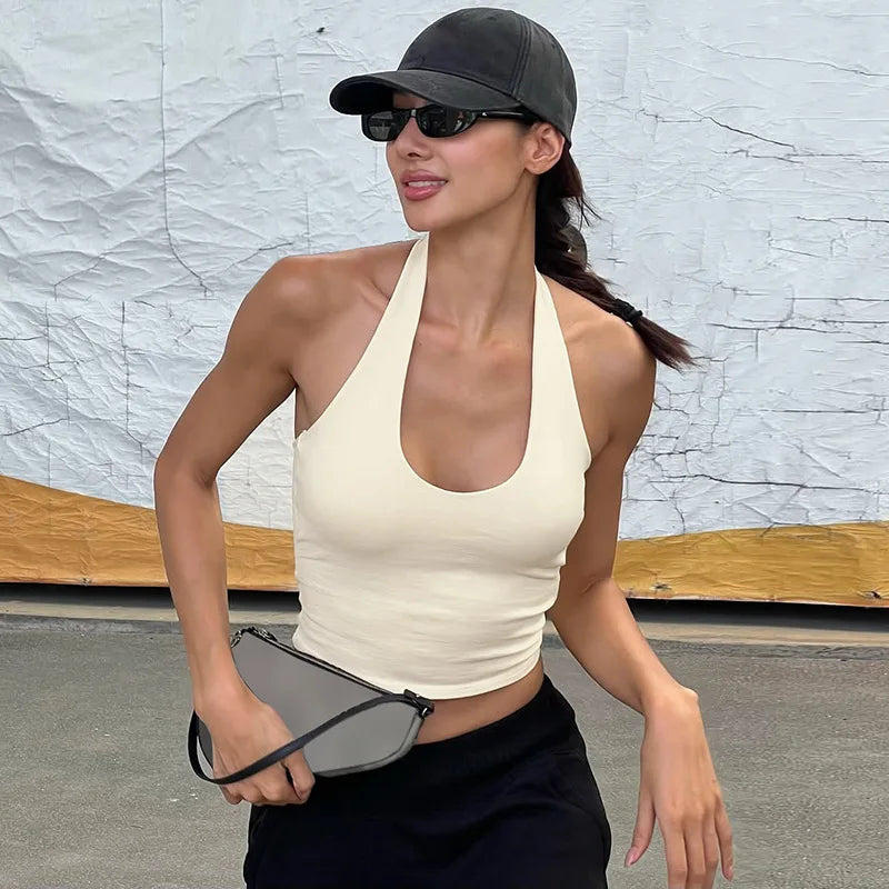 Casual Simple Halter Neck Sleeveless Top