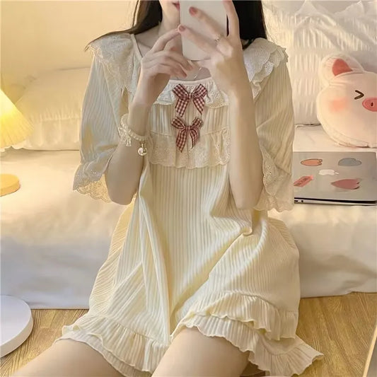 Women's Summer Pajamas Two-Piece Set Of Female New Princess Style Pajamas Bow Short-Sleeved Shorts Loose Casual Homewear