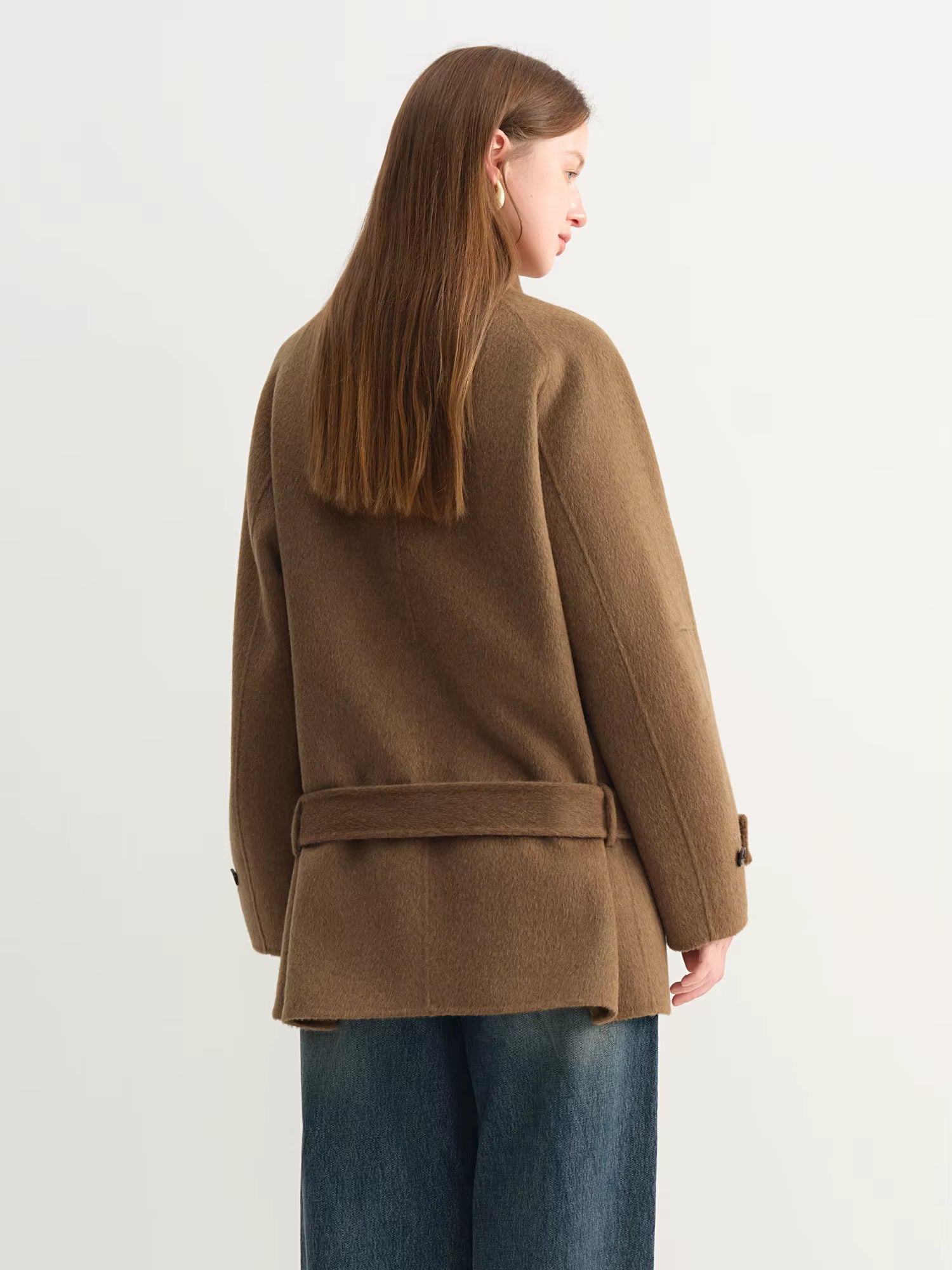 French Style Sheep Wool Cropped Wool Coat Women's Winter 2025 New Double-faced Wool Jackets Simple Ins Stand Collar