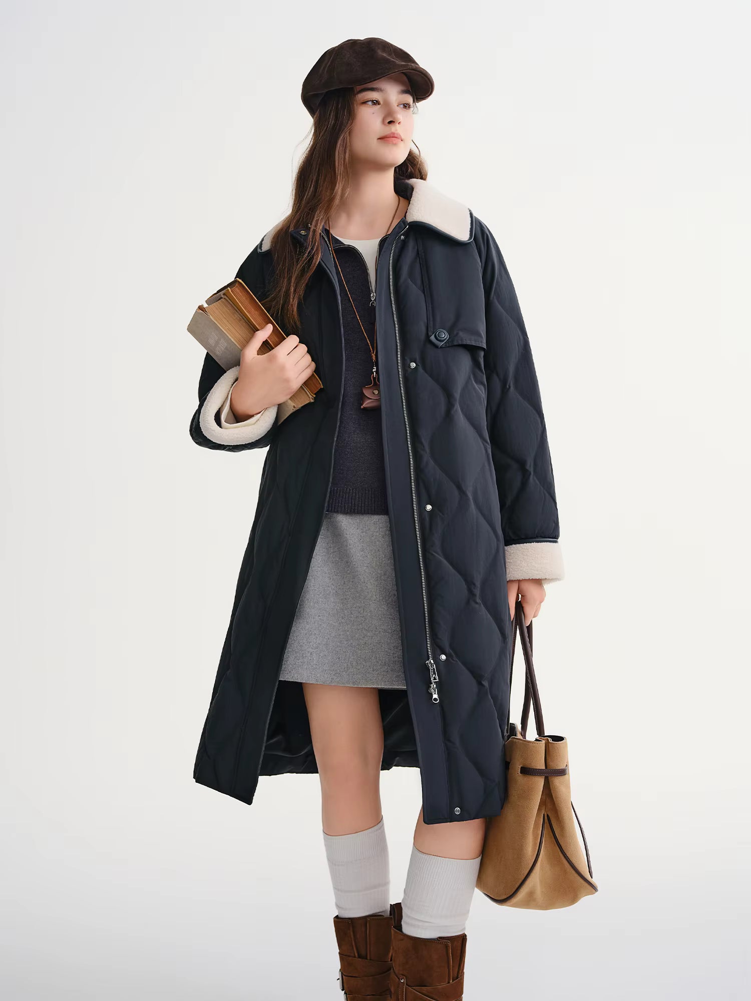 New Women's Vintage Color Block Down Jacket 2025 Winter Warm White Duck Down Coat Casual Outdoor Parka For Daily Commute