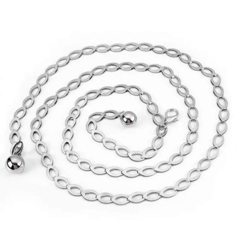 Women Fashion Belts Luxury Designer Belt Retro Silver Carved Hollow Out Chain Belt for Women Elegant Round Metal Women Belt