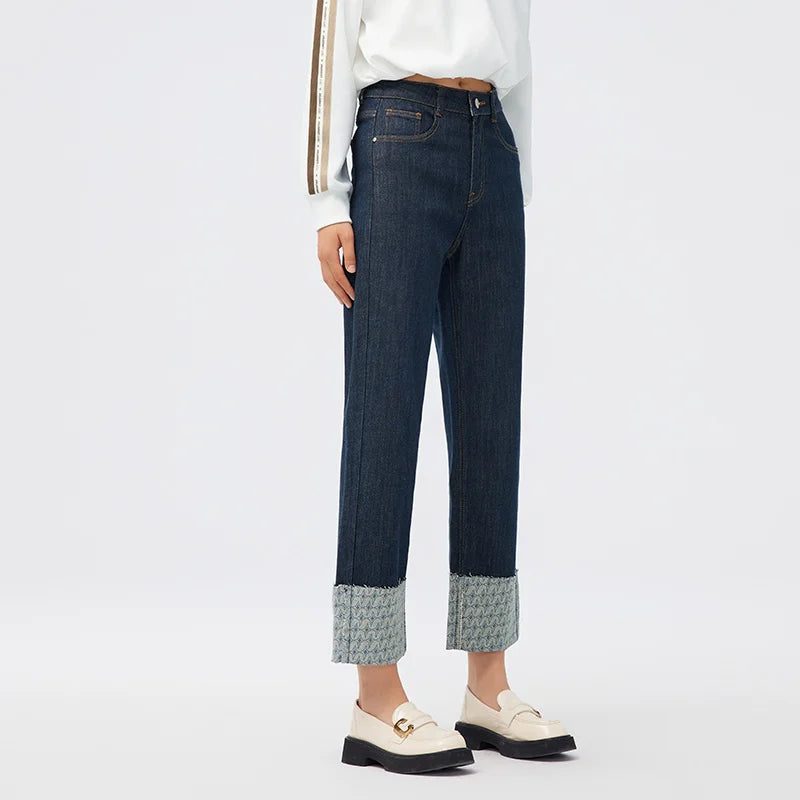 Semir Casual Pants Women Textured Checkerboard Long Pants Trendy High Street Textured Black Relaxed Elegant Flare Pants
