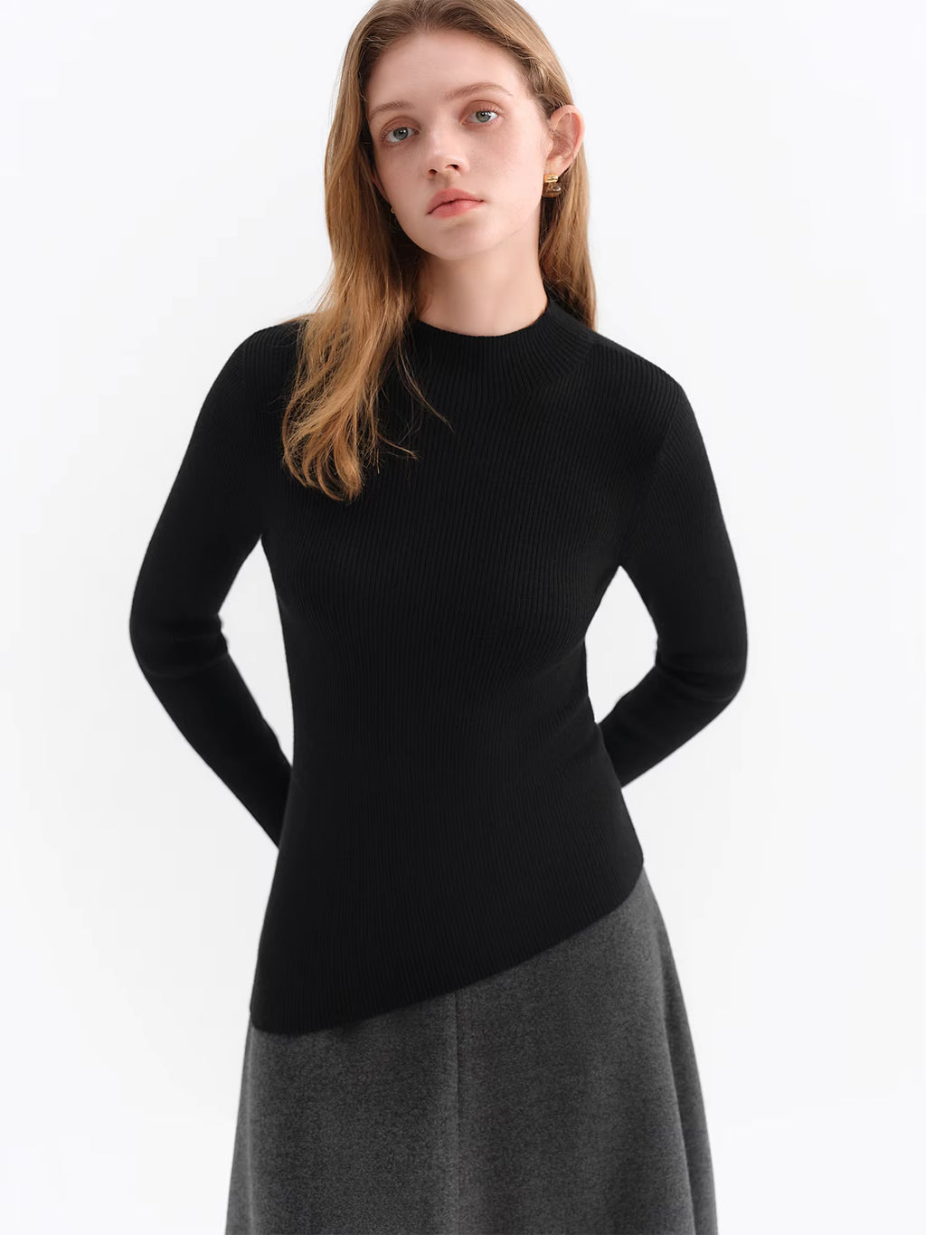 Women's Asymmetric Hem High Neck Wool Sweater 2025 Winter New Thermal Knit Top Slim Fit Casual Warm Pullover